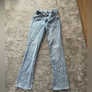Zara high rise flare jeans with slit at the bottom